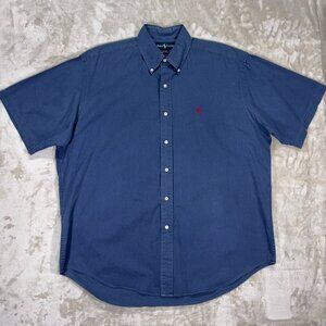Ralph Lauren Men's Button Down Shirt Short Sleeve Cotton Blue - Size Large